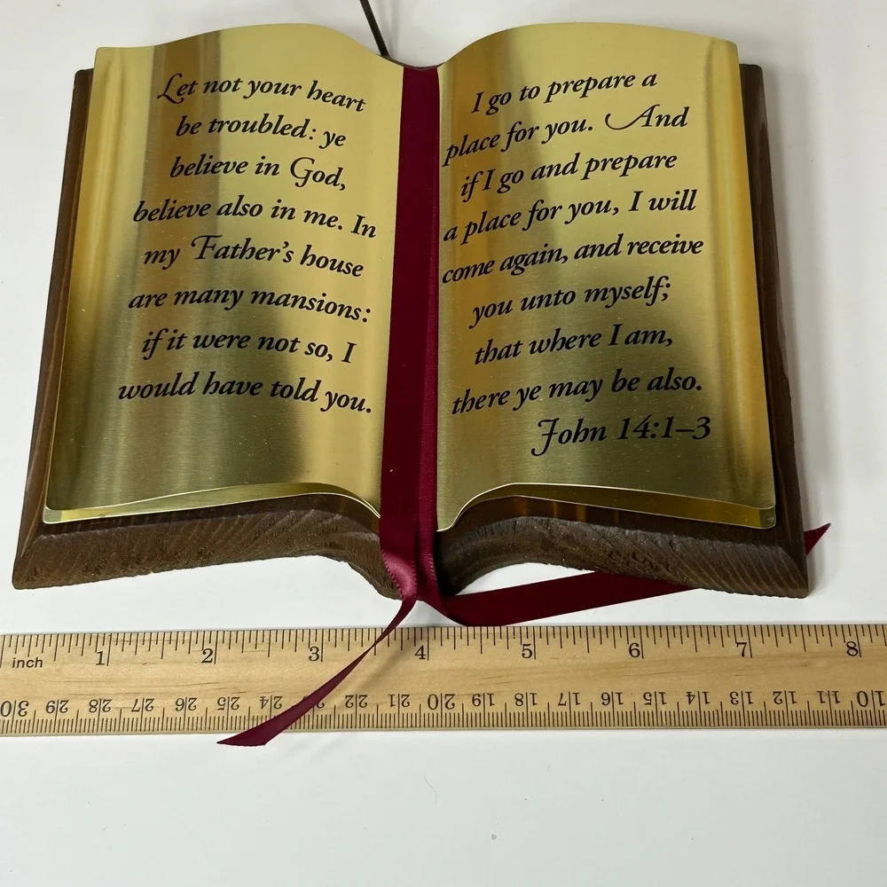Home Interiors & Gifts Wood Brass Bible Plaque John 14:1-3 Religious Decor 1270